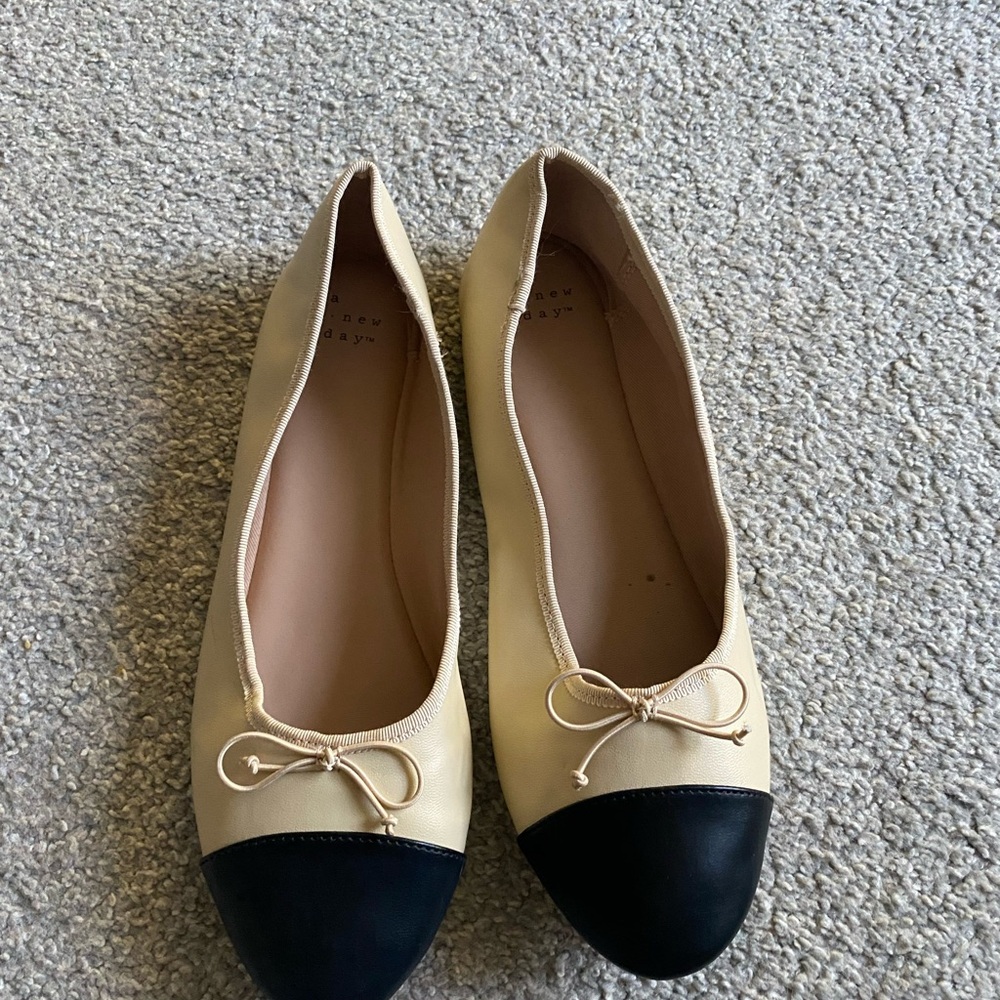 a new day Cream and Black Ballet Flats